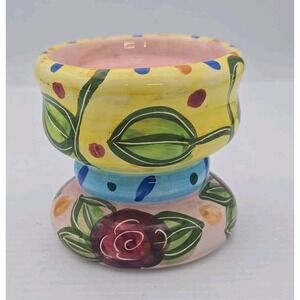 Chaleur By Karen‎ Gelff  Floral Ceramic 2.5" Pillar Candle Holder